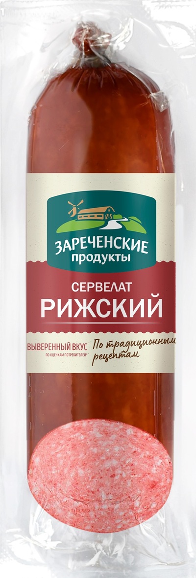 Колбаса в/к Зареченские продукты Сервелат Рижский срез 0.28 кг