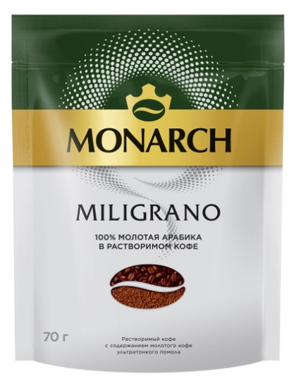 Кофе МОНАРХ МИЛИГРАНО натур.раств.с добавл.молотого м/у 12*70г ФП