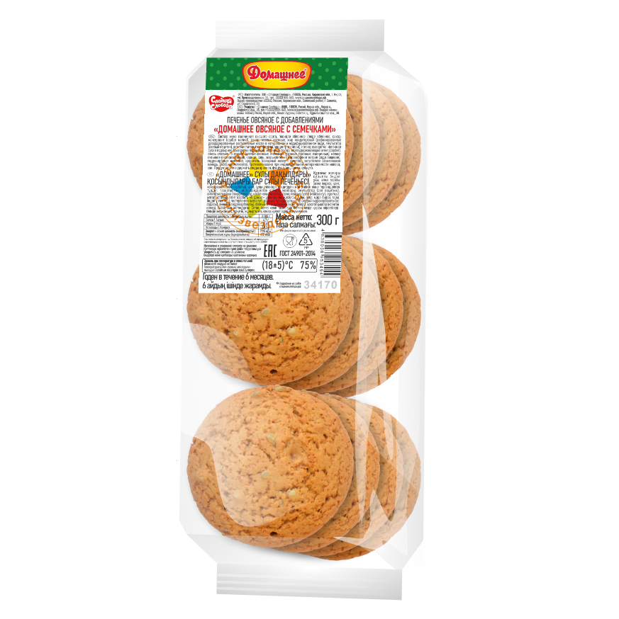 Печенье Сладкая Слобода Домашнее овсяное с семечками 300г*12шт