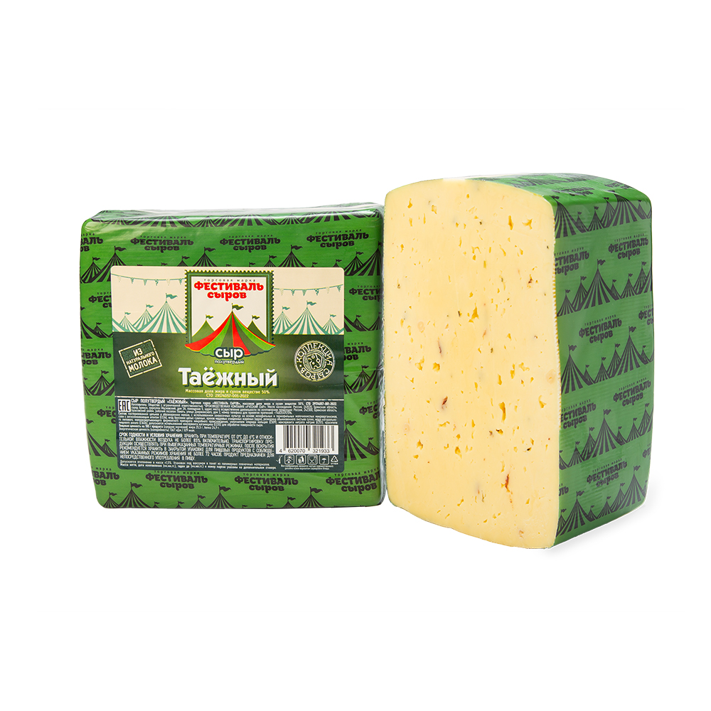 Сыр Фестиваль сыров "Таёжный"(кедровые орехи, брусника, розмарин, натуральный мёд) 50% квадрат пленка 2,5 кг (Цербер)