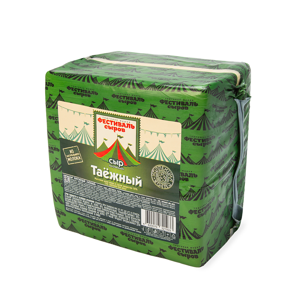 Сыр Фестиваль сыров "Таёжный"(кедровые орехи, брусника, розмарин, натуральный мёд) 50% квадрат пленка 2,5 кг (Цербер)