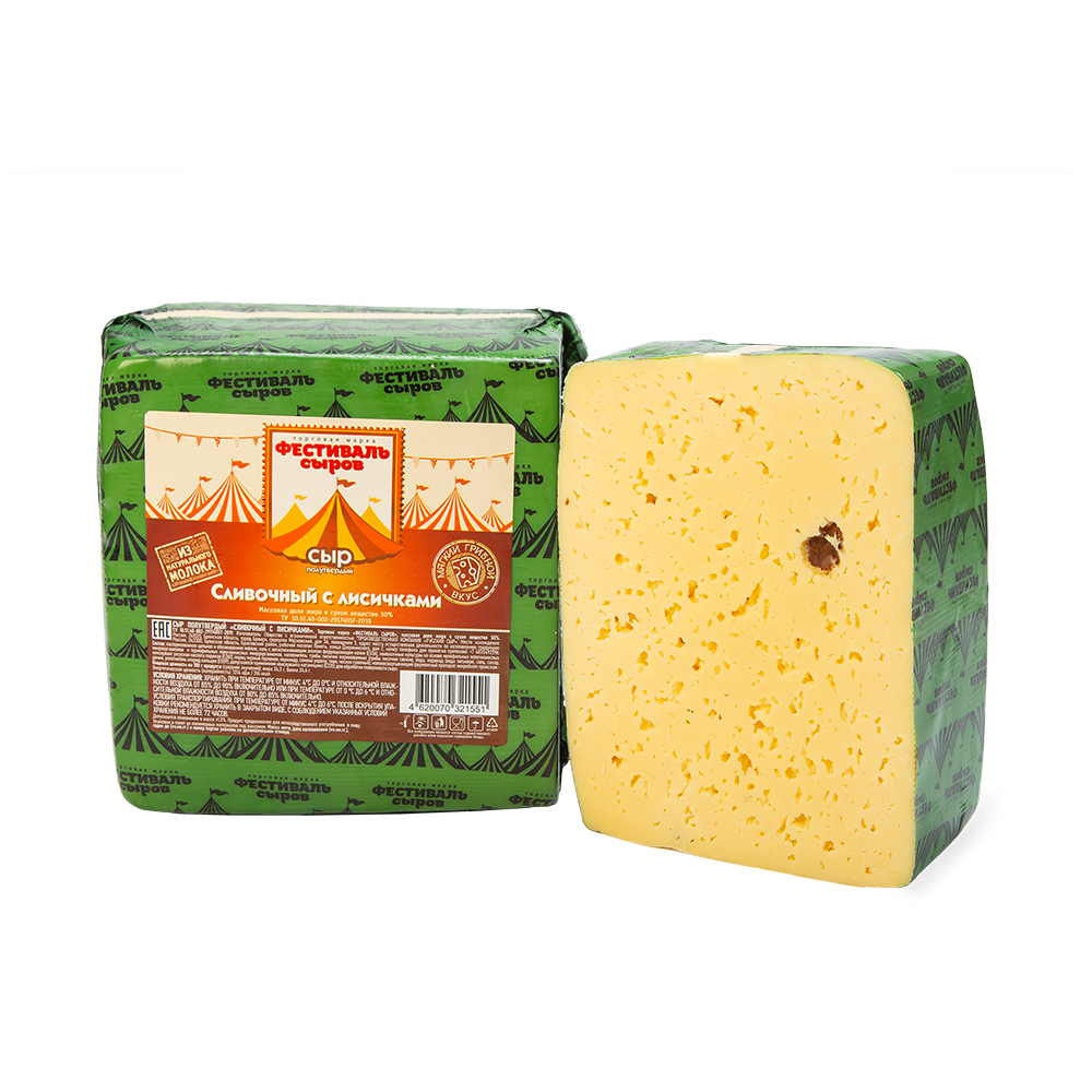Сыр Фестиваль сыров Сливочный с лисичками 50% квадрат пленка 2,5 кг (Цербер)