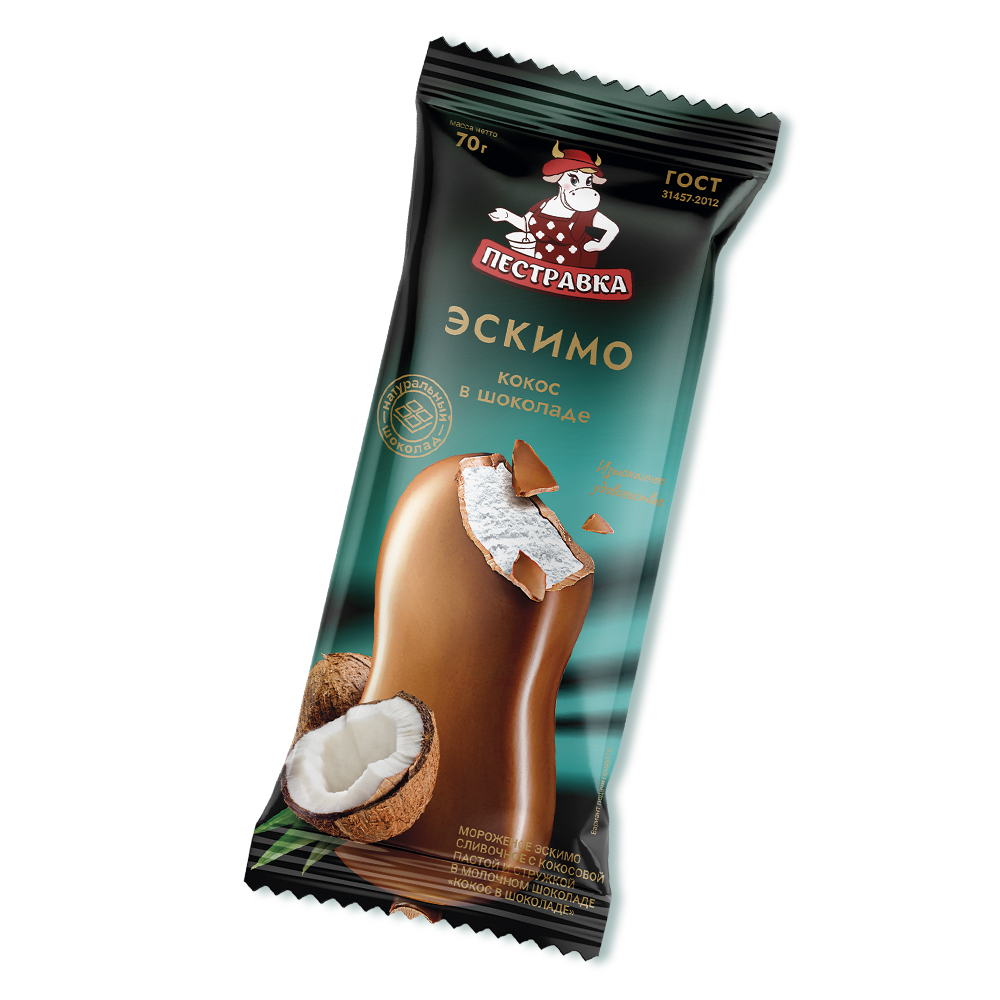 Мороженое ПЕСТРАВКА эскимо слив. кокос в шоколаде 24*70г (Э35)
