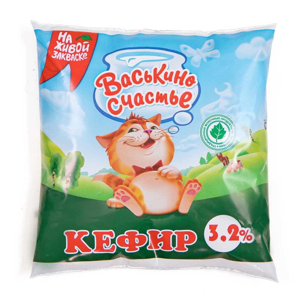 Кефир Васькино счастье 3,2% фин-пак 450 г