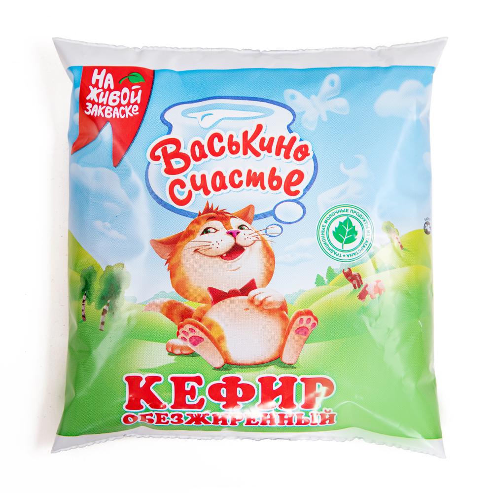 Кефир обезжир Васькино счастье 0% фин-пак 450 г