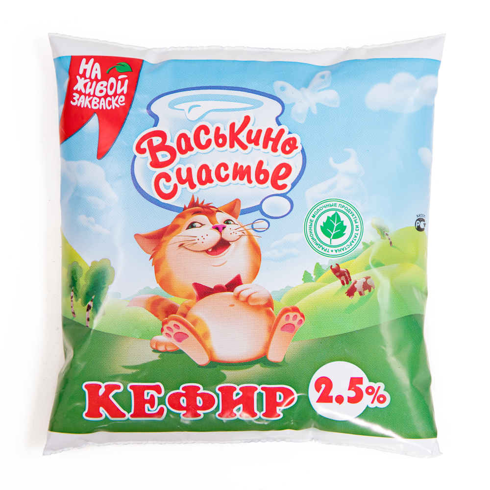Кефир Васькино счастье 2,5% фин-пак 450 г