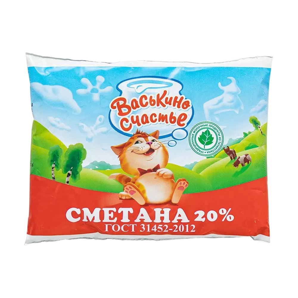 Сметана Васькино счастье 20% фин-пак 250 г
