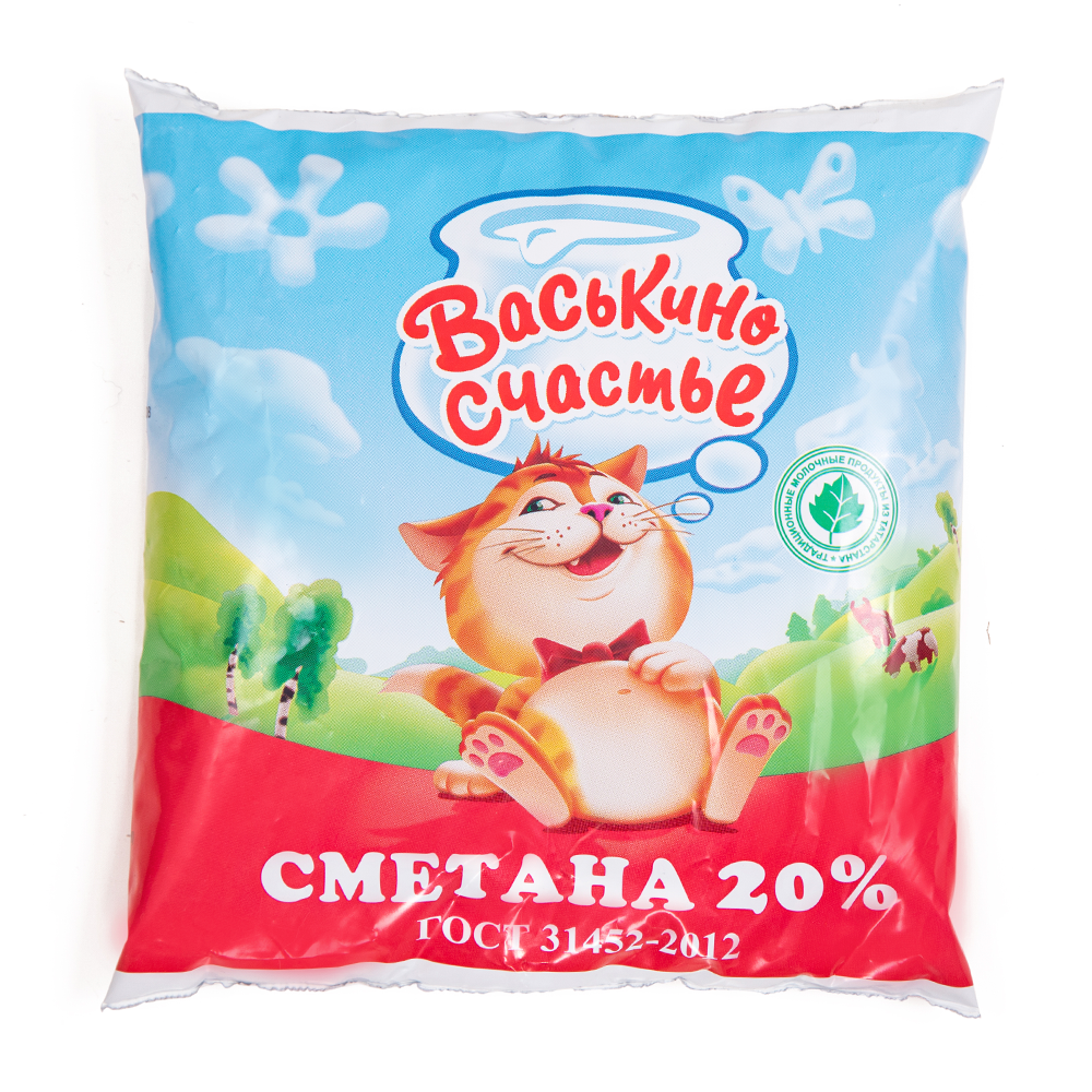 Сметана Васькино счастье 20% фин-пак 450 г