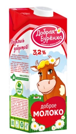 Молоко Добрая Буренка ультрапастеризованное 3,2% ТБА эйдж 950 гр
