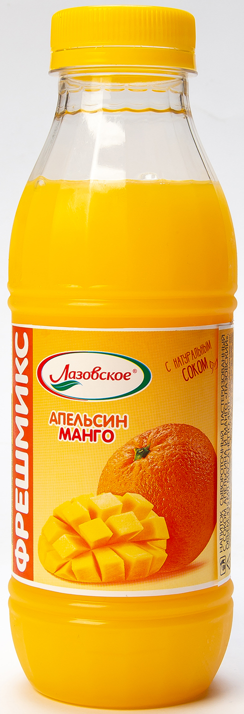 Напиток сывороточный Лазовский с соком апельсина и манго пастеризованный ПЭТ 450г