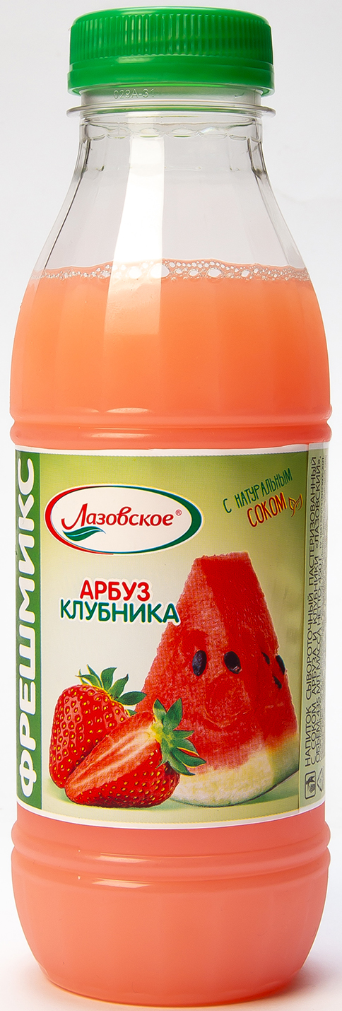 Напиток сывороточный Лазовский с соком арбуза и клубники пастеризованный ПЭТ 450г
