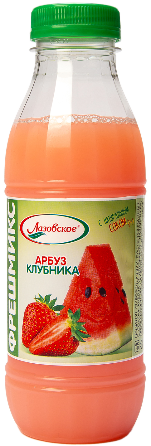 Напиток сывороточный Лазовский с соком арбуза и клубники пастеризованный ПЭТ 450г