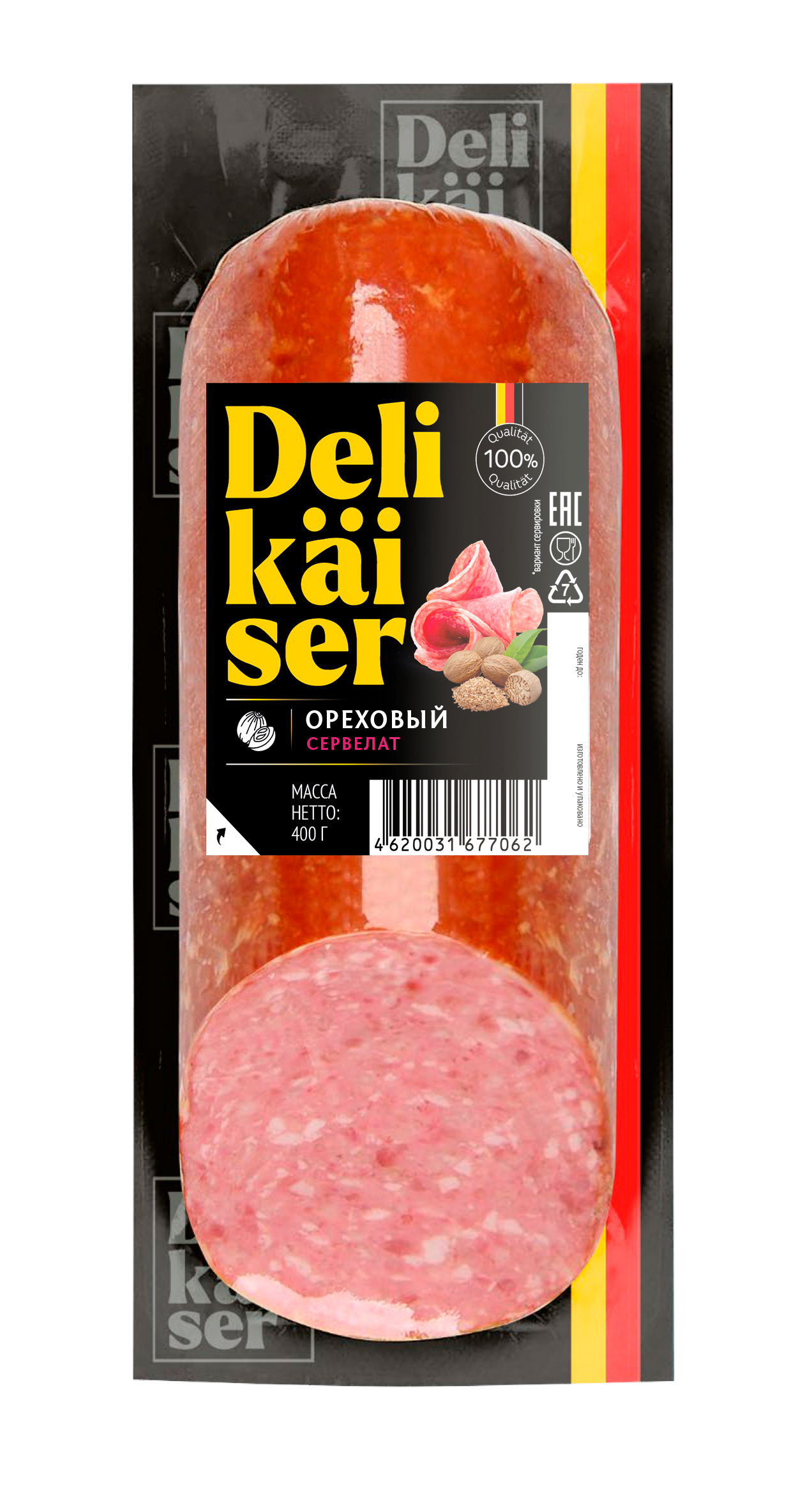 Колбаса Delikaiser Сервелат Ореховый в/к 400гр (45 суток)