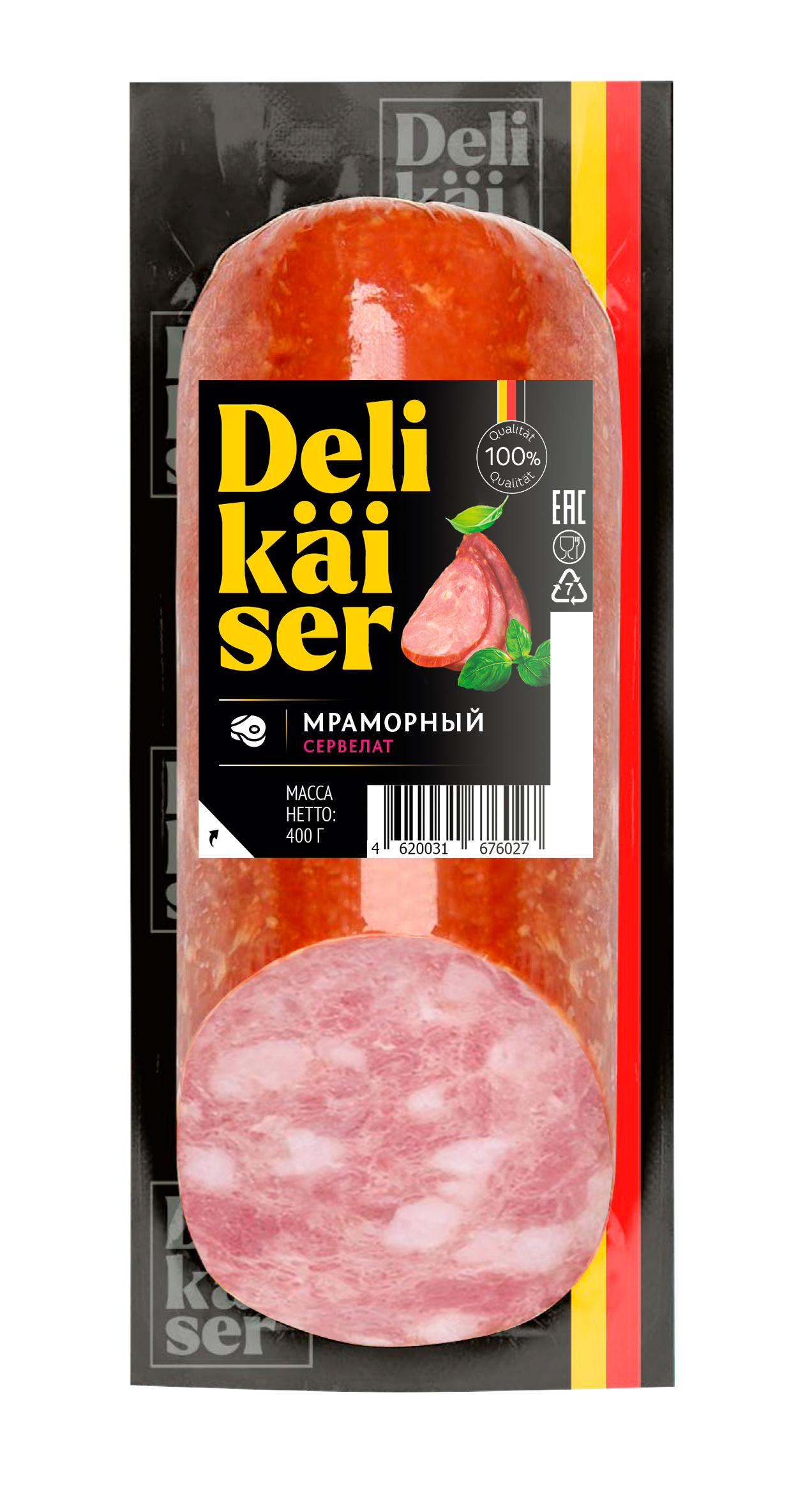 Колбаса в/к Delikaiser Сервелат Мраморный 400 гр (45 суток)