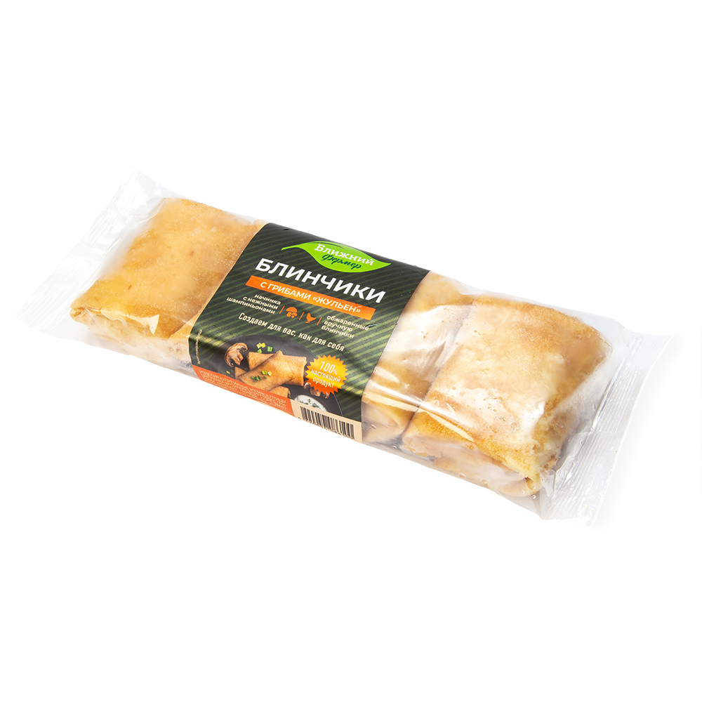 Блинчики Ближний Фермер с грибами Жульен, флоу-пак, 0,26 кг Первый сорт зам.(260г) Ферма