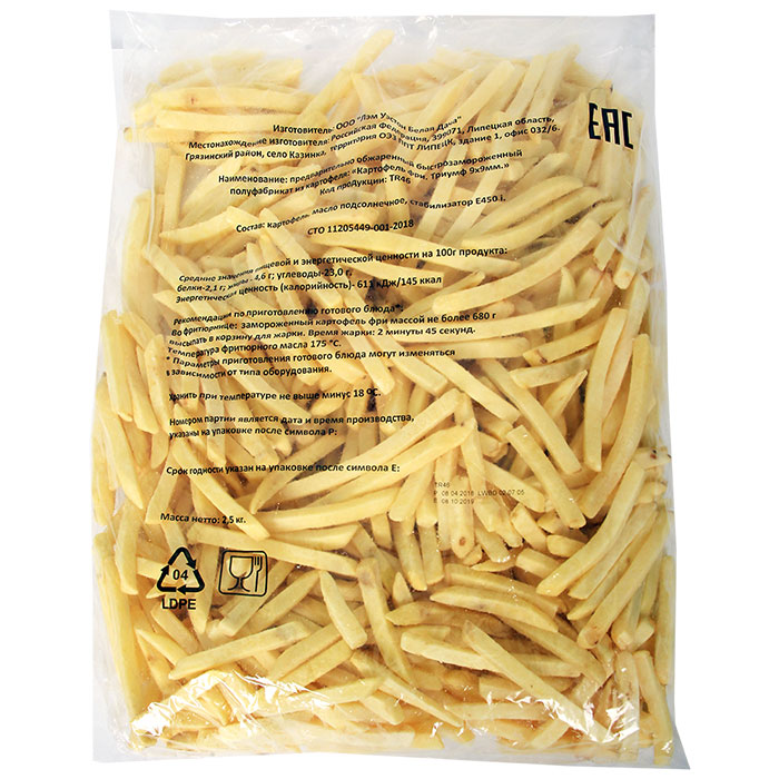 Картофель фри Триумф TR46 без панировки 9х9 мм пакет 2,5 кг