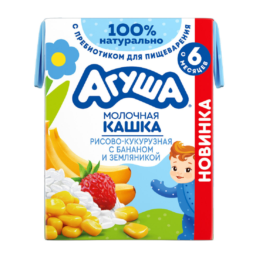Каша Агуша мол. Вставай-ка Рис-Кукуруза-Банан-Земляника 2% 200мл (10шт)