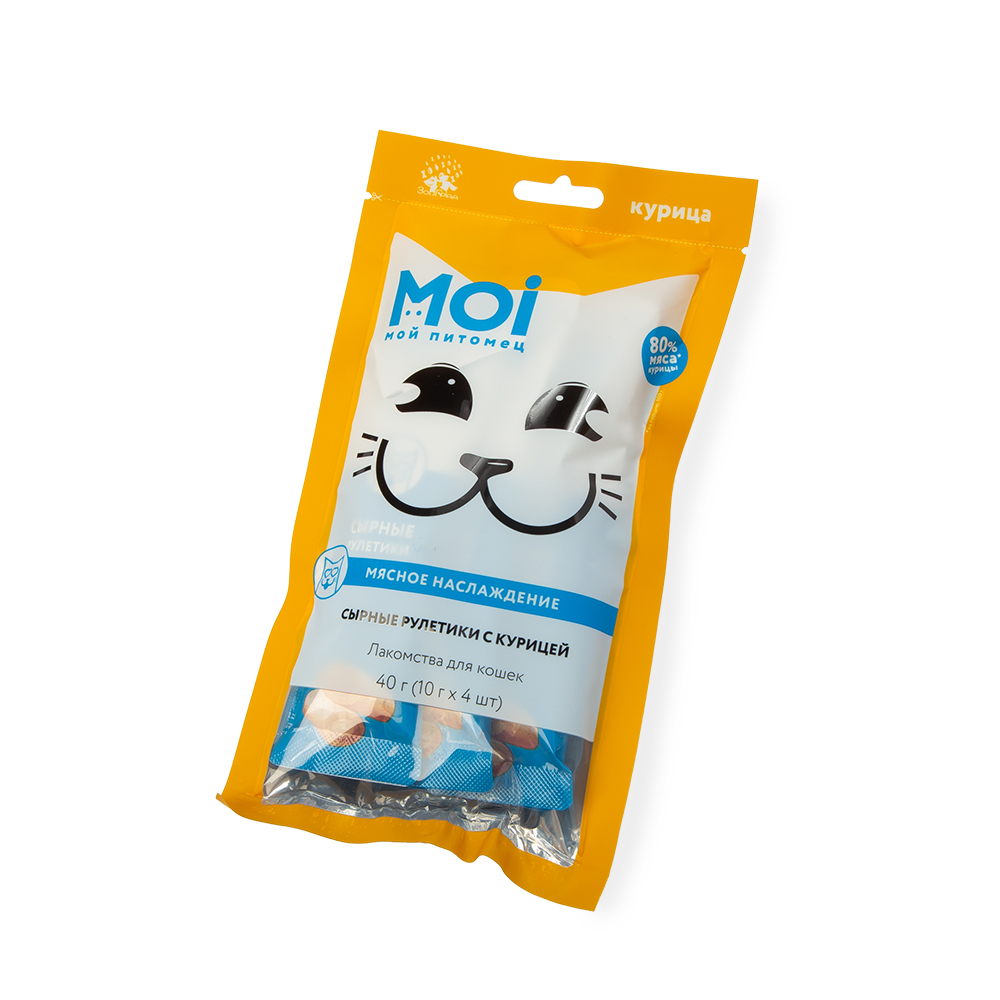 Лакомство для кошек MOI Сырные рулетики с курицей пл/пак 10г*4шт