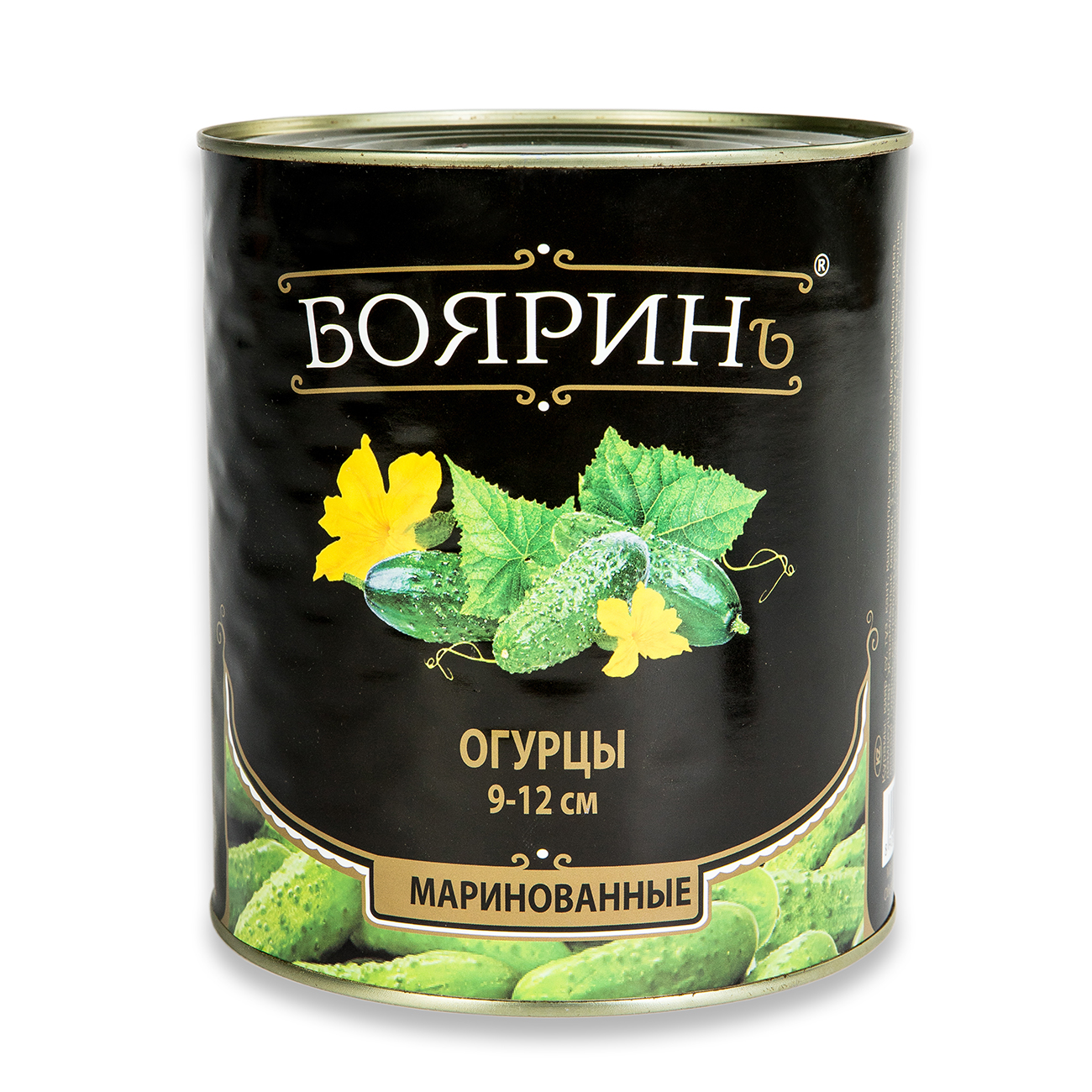 Огурцы Боярин маринованные 9-12 см ж/б (вес 1550г) 3100мл