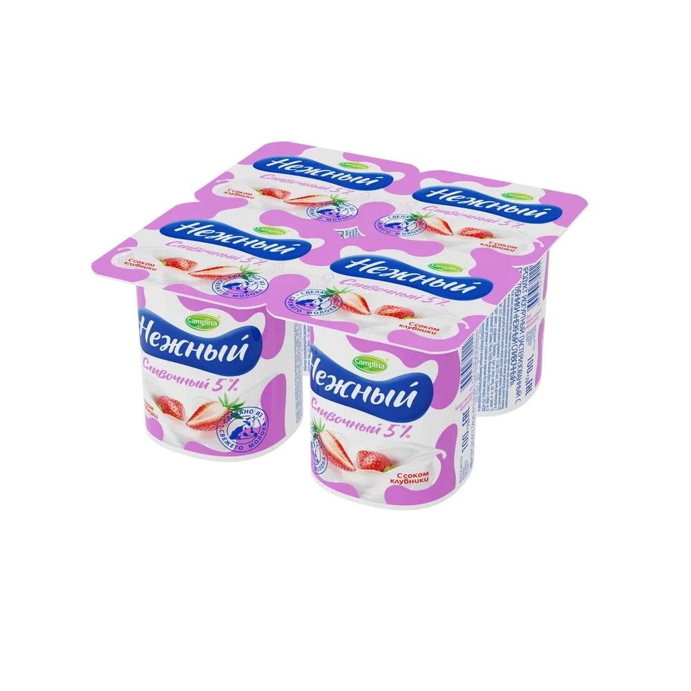 Продукт йогуртовый Кампина Нежный сливочный с соком клубника 5% 100г
