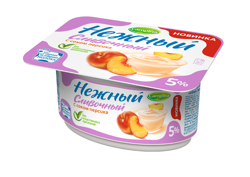 Продукт йогуртовый Нежный сливочный с соком персик 5% 100г