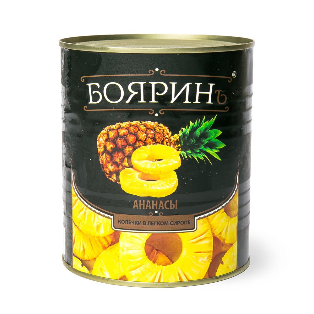 Ананасы 850мл(12) колечки в легком сиропе ж/б Бояринъ имп. (вес 430г)