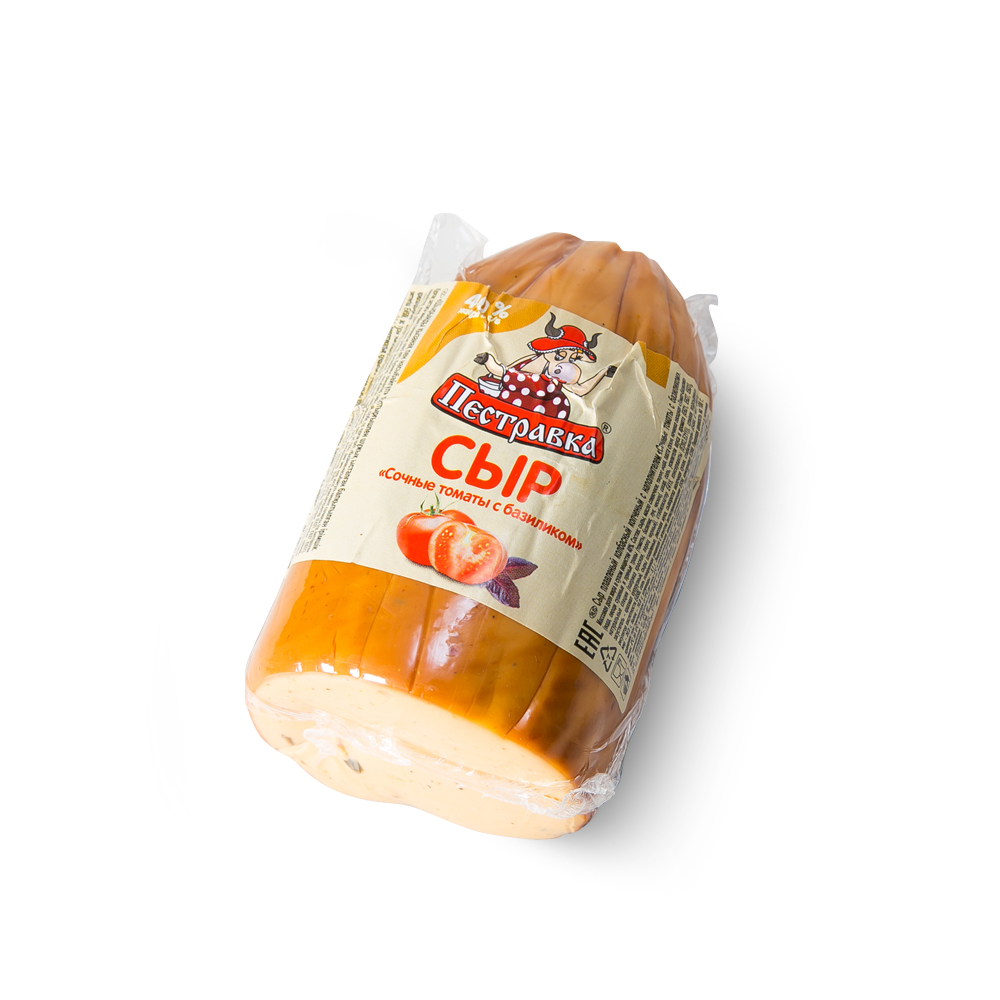 Сыр колбасный Пестравка Сочные томаты с базиликом  40% 350г