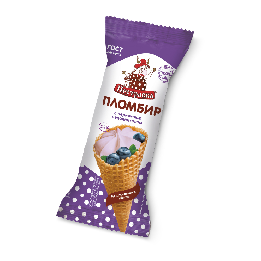 Мороженое ПЕСТРАВКА рожок черника 18*120г (Р25)