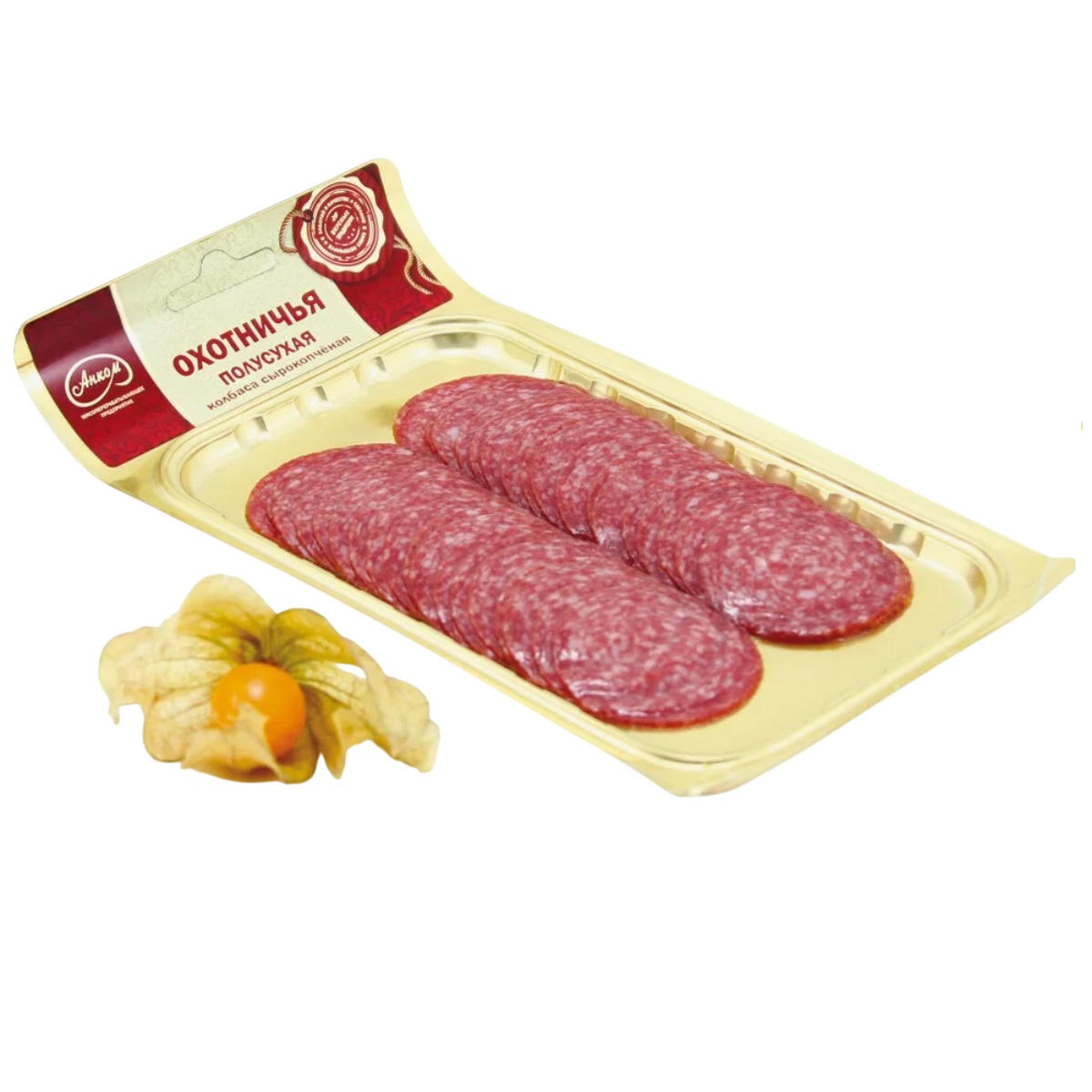 Колбаса с/к "Охотничья трапеза" нарезка (шт.100 г) НДС 10% ТМ Анком