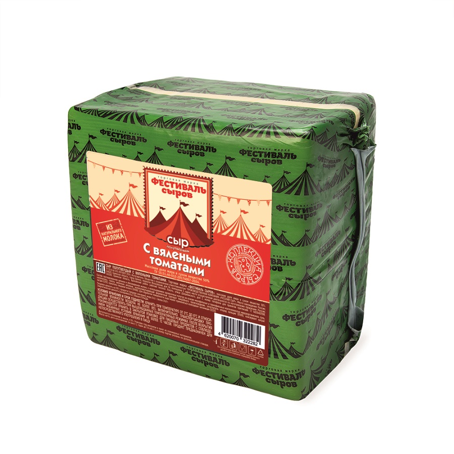 Сыр Фестиваль сыров с вялеными томатами 50% квадрат пленка 2,5 кг (Цербер)