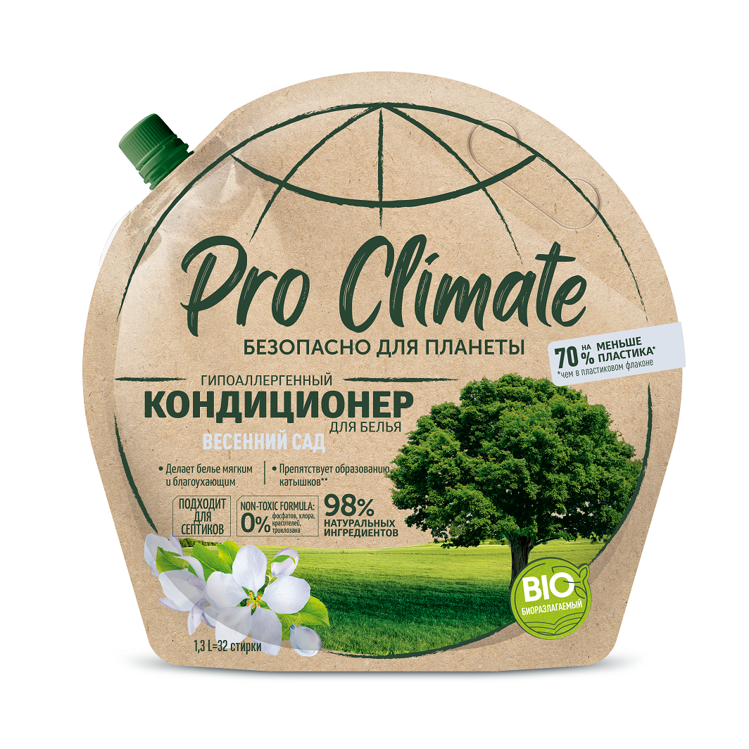 Кондиционер для белья PRO CLIMATE гипоаллергенн. ВЕСЕННИЙ САД дой-пак 1300мл