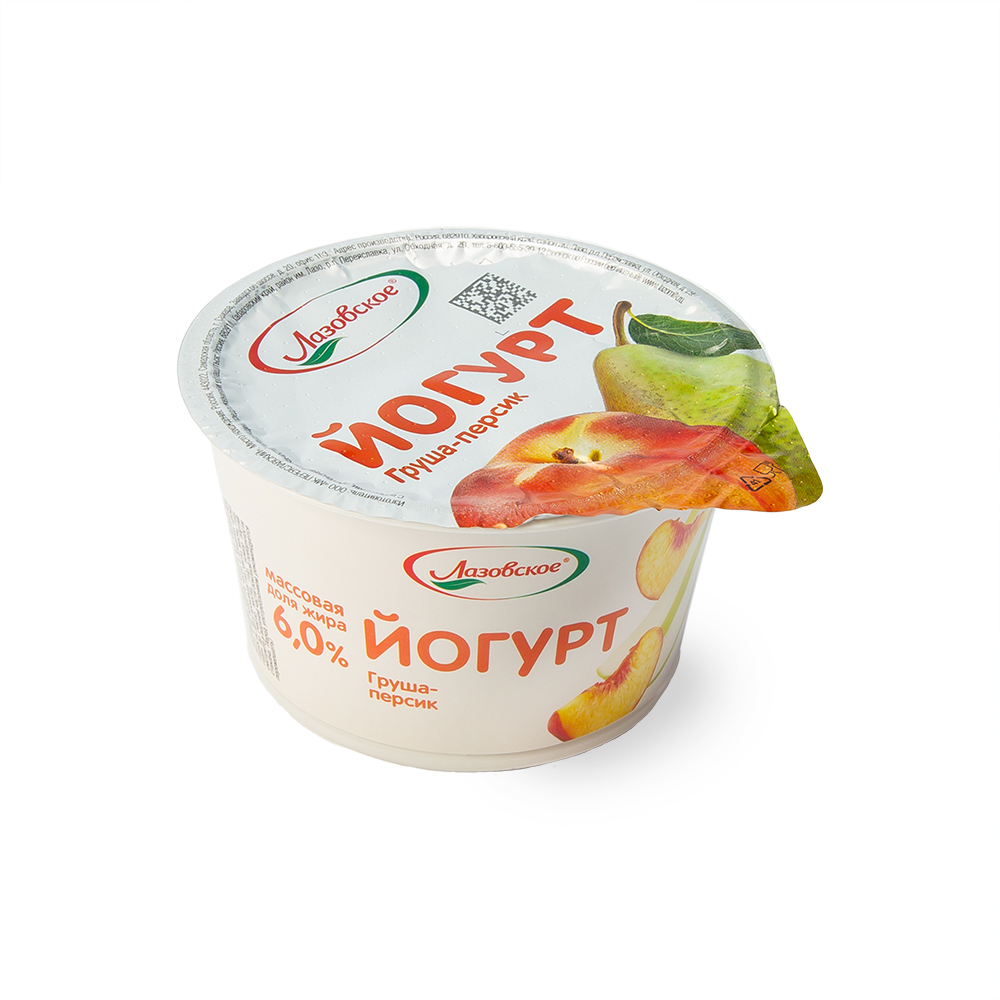 Йогурт Лазовский фруктовый Груша-Персик  мдж  6% стакан 150г