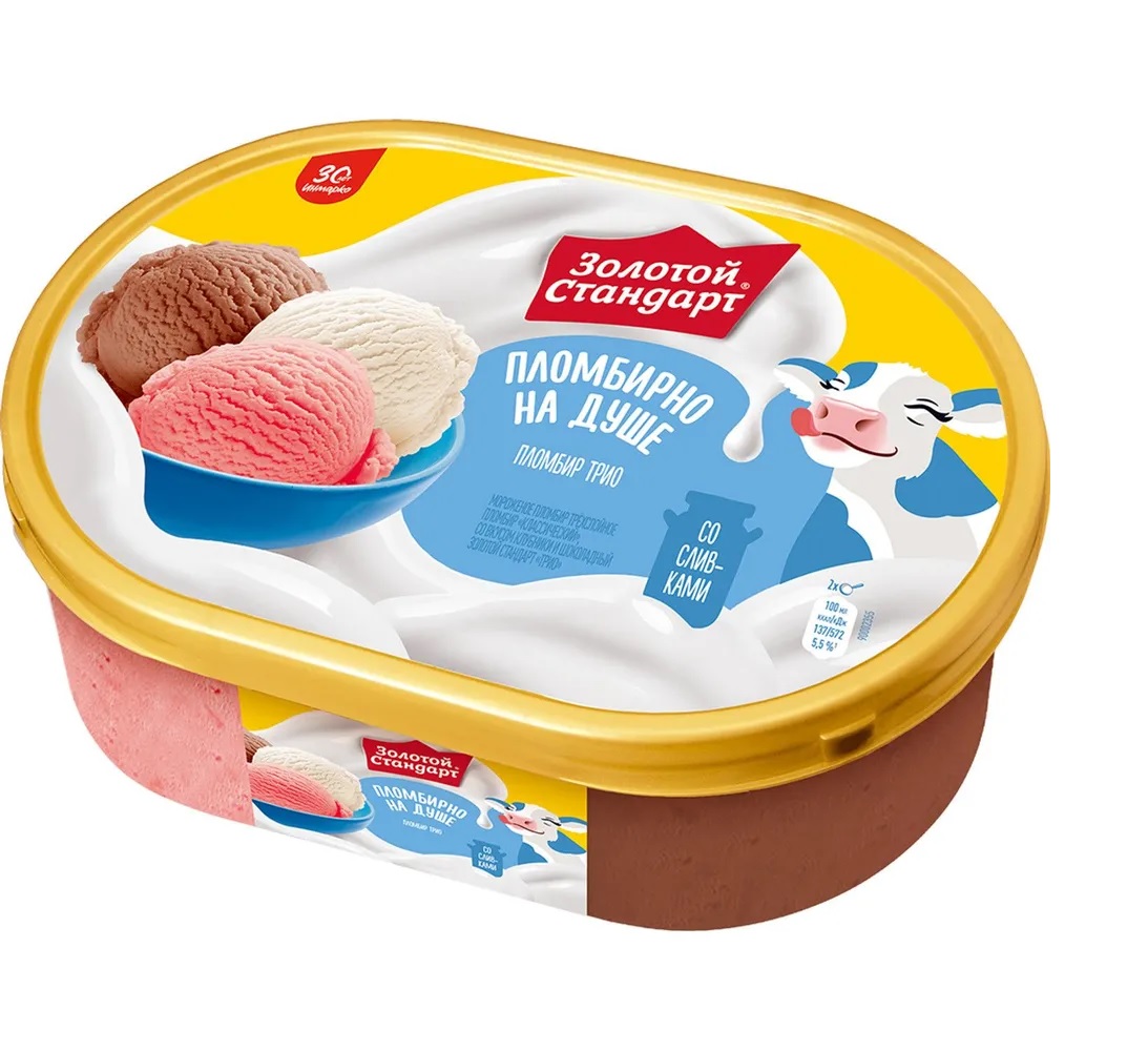 Мороженое ЮЛ ванна пл-р ЗОЛОТОЙ СТАНДАРТ ТРИО КЛУБН ШОКОЛАД КОНТЕЙНЕР 6*475г