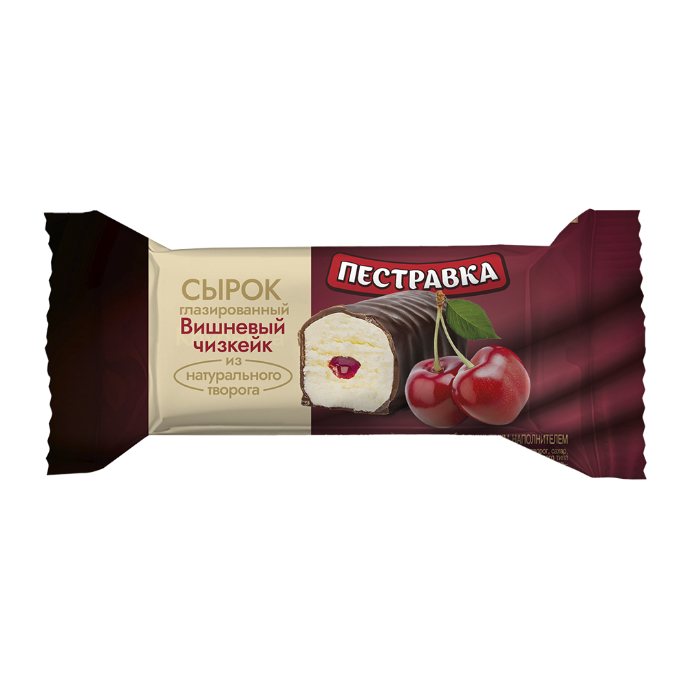 Сырок творожный глазированный с вишневым наполнителем "Вишневый чизкейк" 23% Пестравка флоу-пак 40 г.